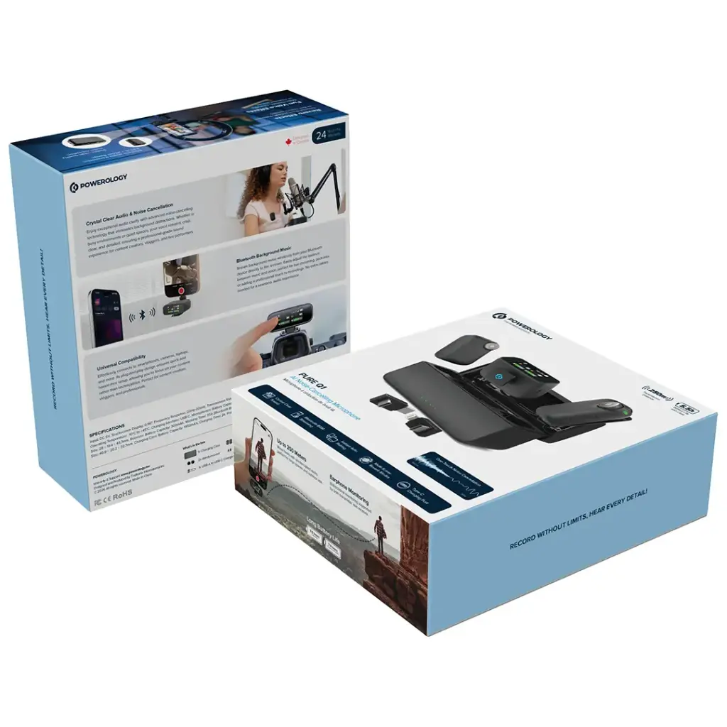 Powerology Pure Q1 AI Noise-Cancelling Microphone - Black Powerology Pure Q1 AI Noise-Cancelling Microphone - Black
